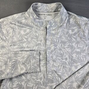 Matte Grey Men's Large Quarter Zip Pullover Golf Shirt Palm Print Grey White L